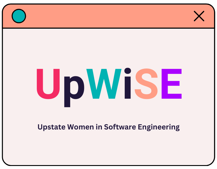 UpWiSE Upstate Women In Software Engineering logo, which has alternating colored letters within a stylized application window